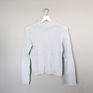 Mock Neck Ribbed Sweater in Light Gray